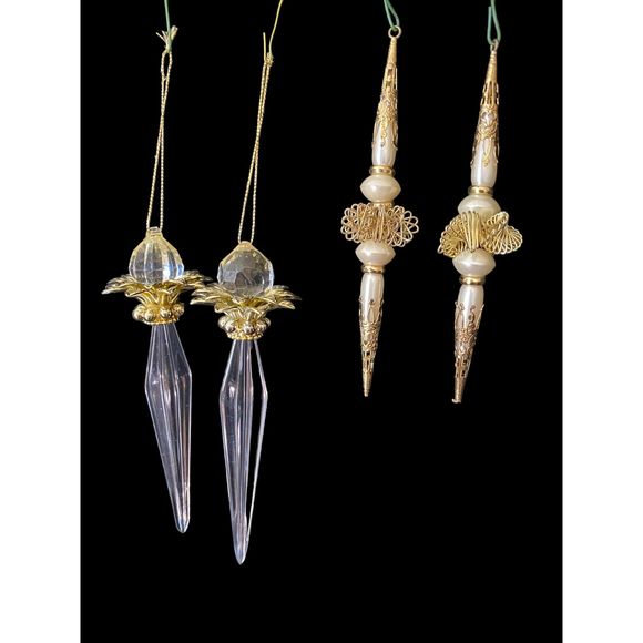 Set of 2 Pairs Pearl and Gold Acrylic and Metal Ornaments Christmas or Wedding - Picture 3 of 13